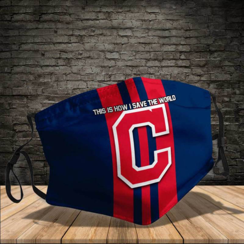 Reusable Washable Cleveland Indians 8 Save The World Face Covering With Antibacterial Filter Layer