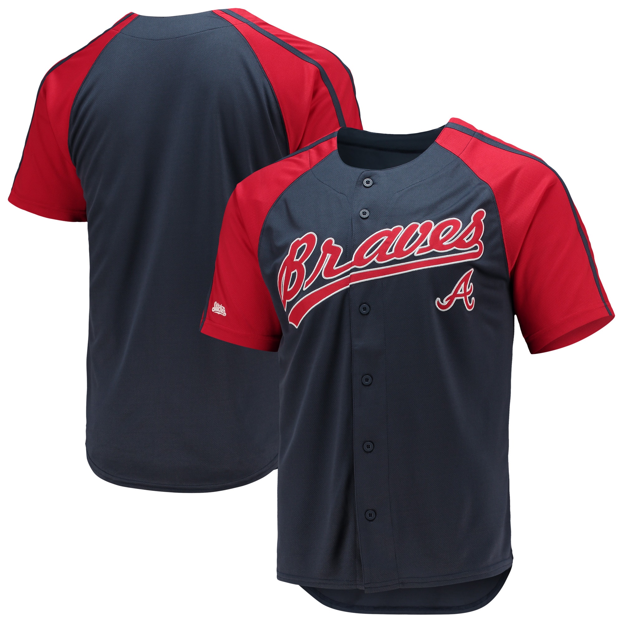 Men’s Atlanta Braves Stitches Navy Button-Down Raglan Jersey