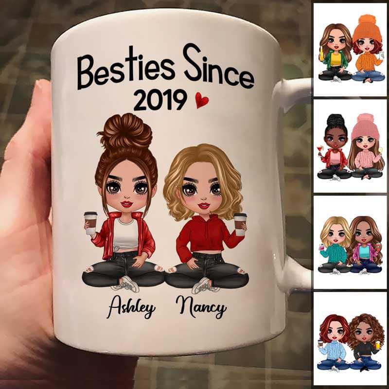 Doll Besties Sisters Siblings Sitting Personalized Mug