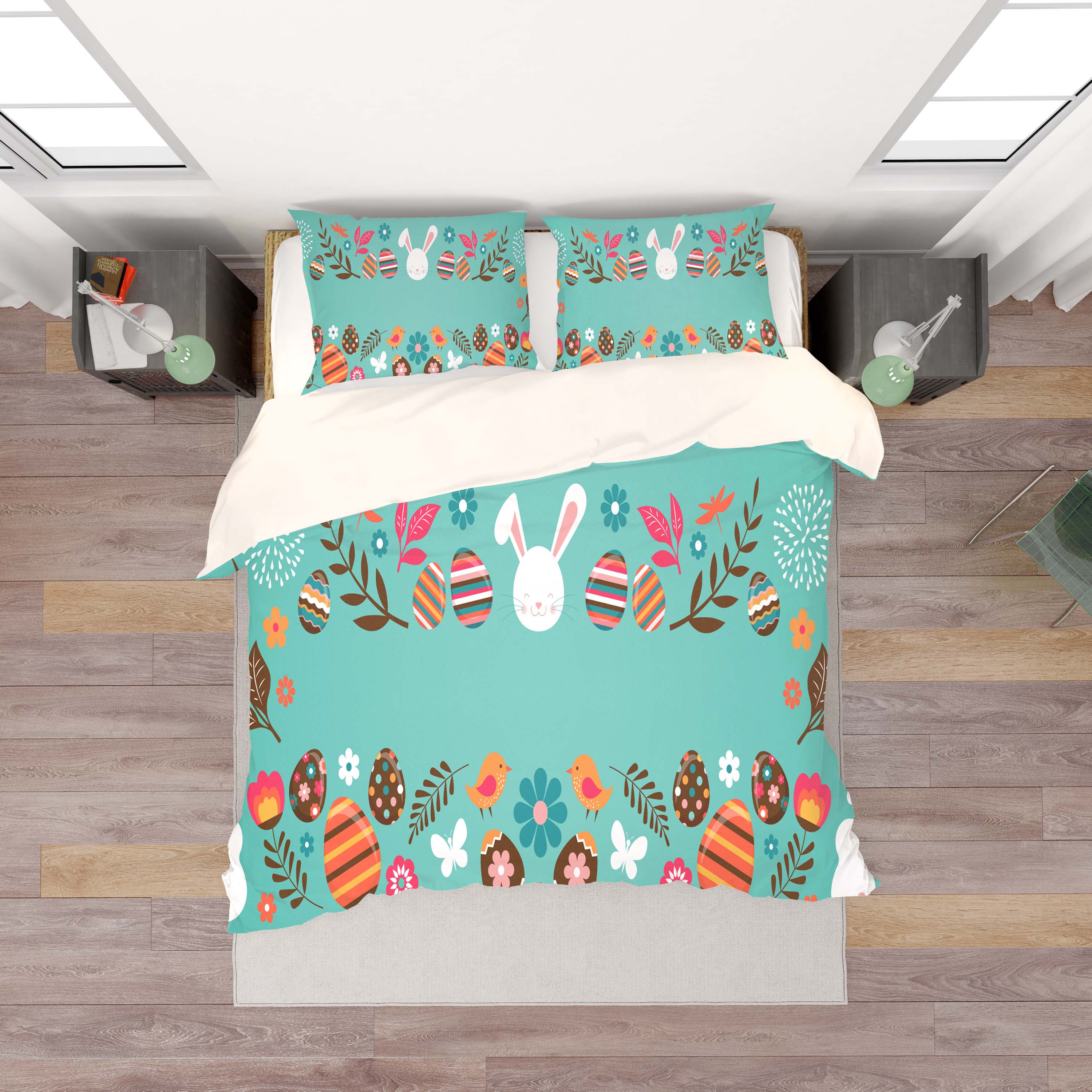 3D Green Rabbit Floral Eggs Birds Quilt Cover Set Bedding Set Duvet Cover Pillowcases Sf43