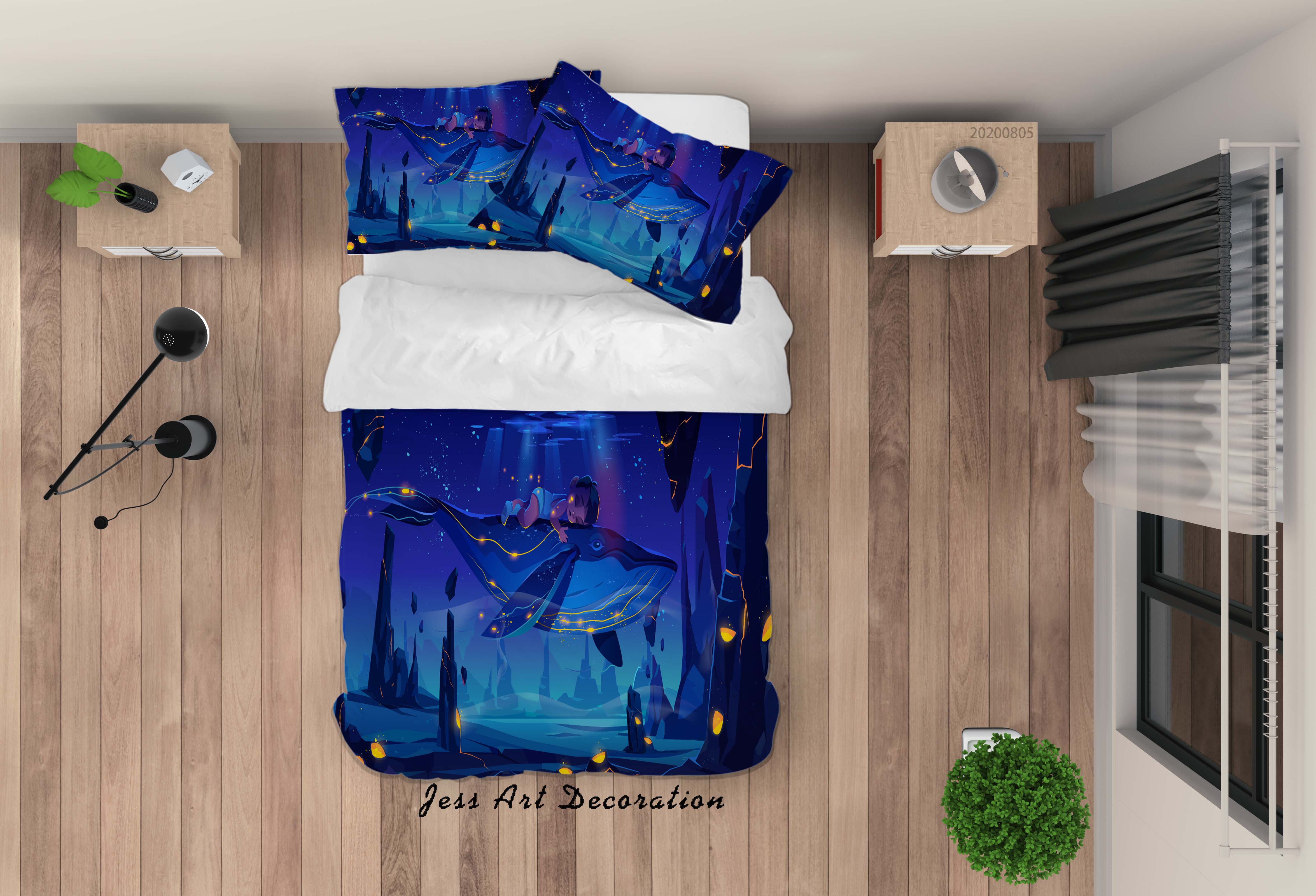 3D Cartoon Ocean Whale Sleeping Girl Quilt Cover Set Bedding Set Duvet Cover Pillowcases Lxl 71