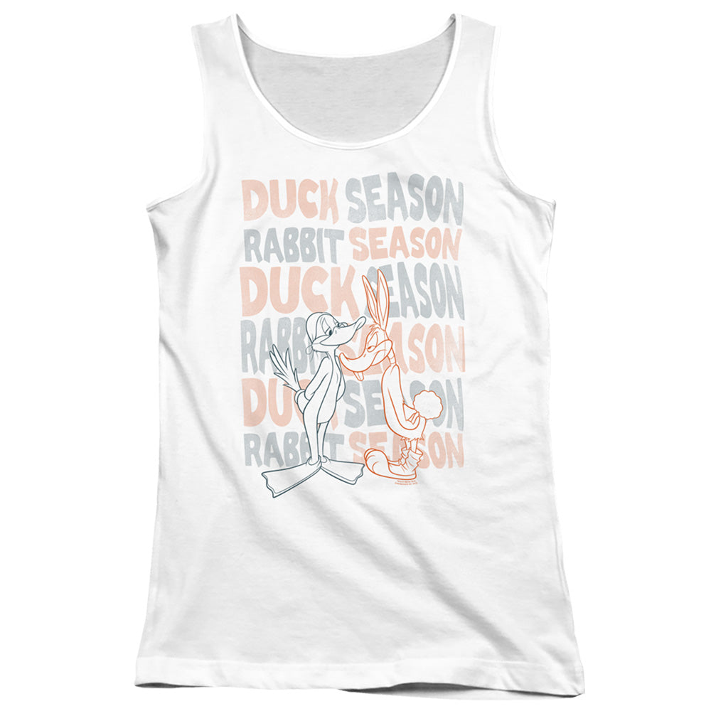 Looney Tunes Duck Season Rabbit Season Womens Tank Top Shirt White