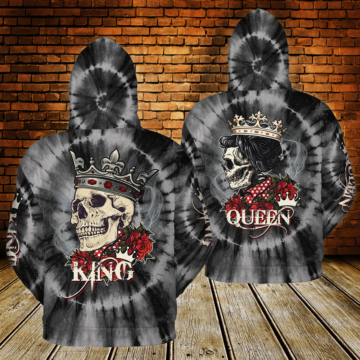 Skull Rose Crown Couple King And Queen Hoodie 3D #201221L