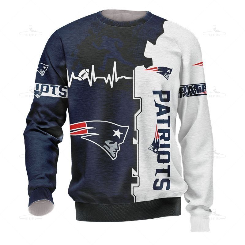 New England Patriots Sweatshirt Graphic Heart Ecg Line