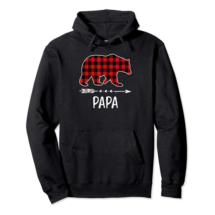 Papa Bear Women Red Plaid Christmas Pajama Family Gift Hoodie
