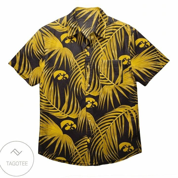 NCCA Iowa Hawkeyes Gold Leaves Black Hawaiian Shirt