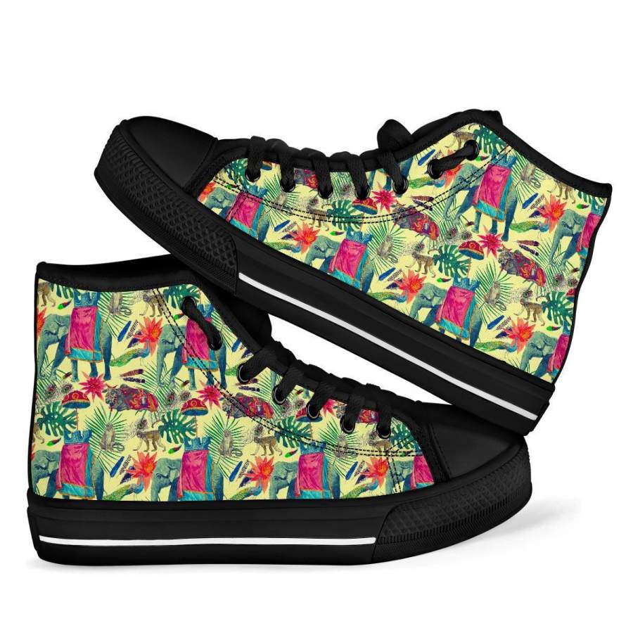 Tropical Elephant Print Men Women’s High Top Shoes