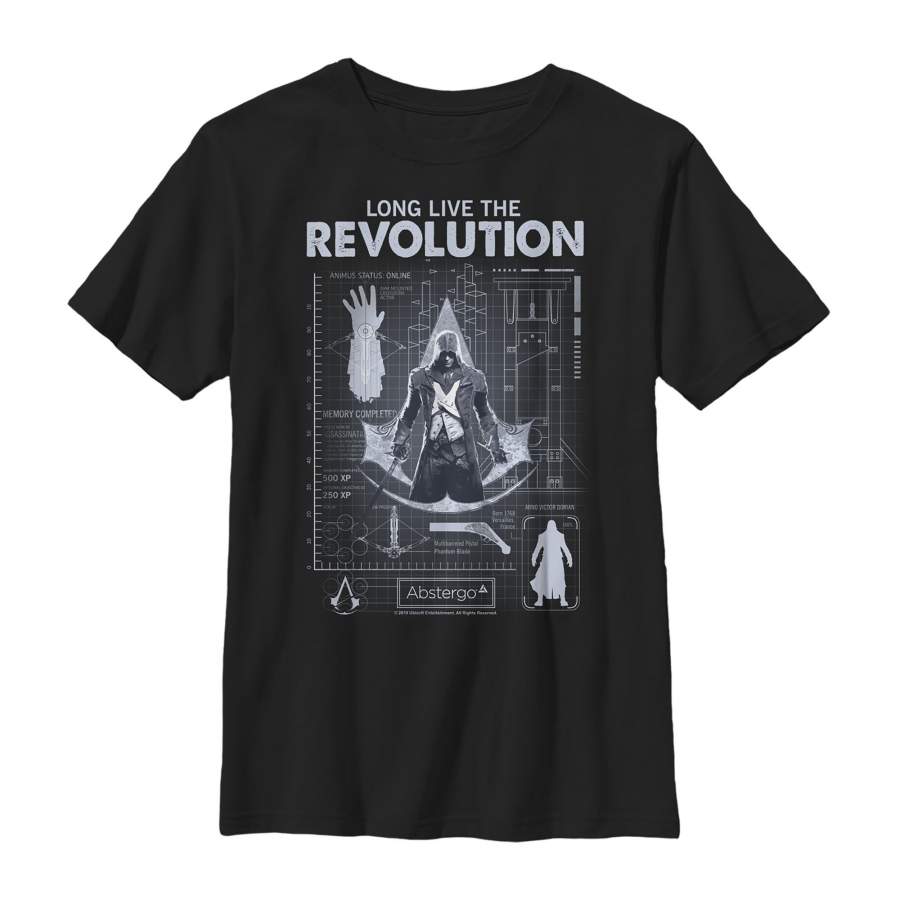 Assassin’s Creed Boy’s Unity Long Live the Revolution Blueprint  T Shirt