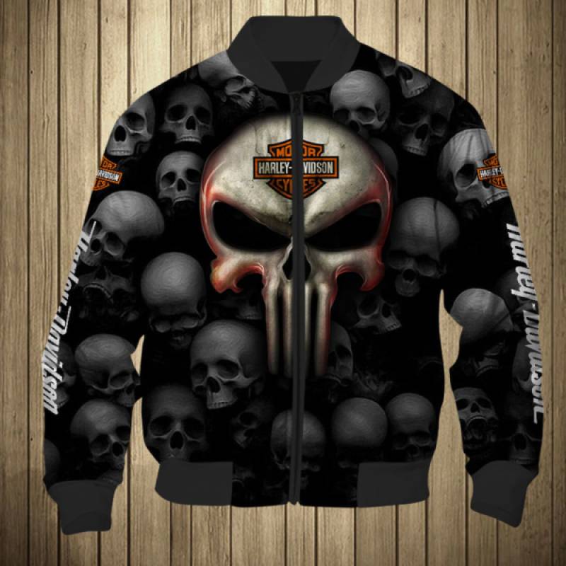 Punisher Skull Harley Davidson Motorcycle 3D Full Printing Hoodie, Bomber