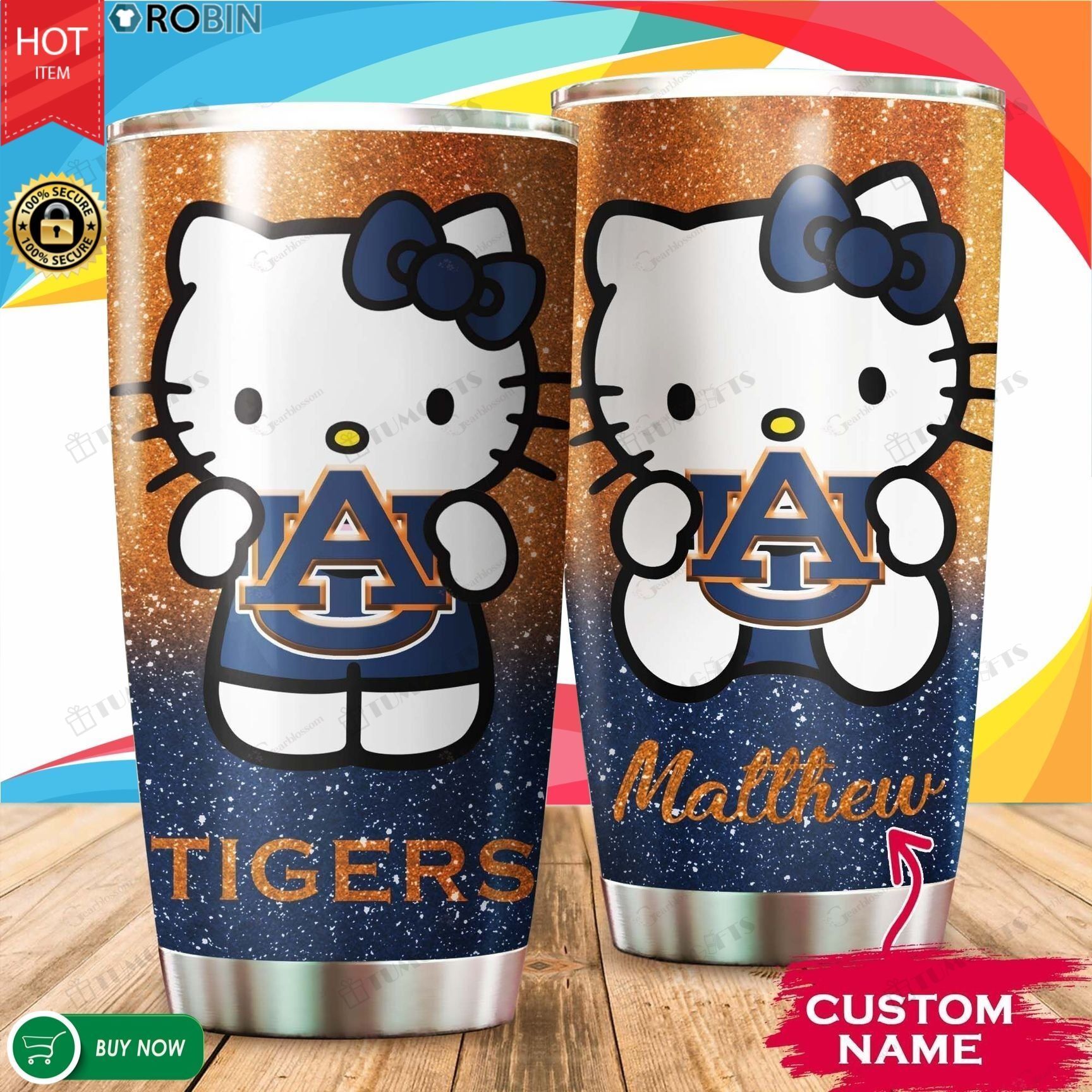 Buy Personalized Hello Kitty Hug Auburn Tigers Custom Stainless Steel Tumbler