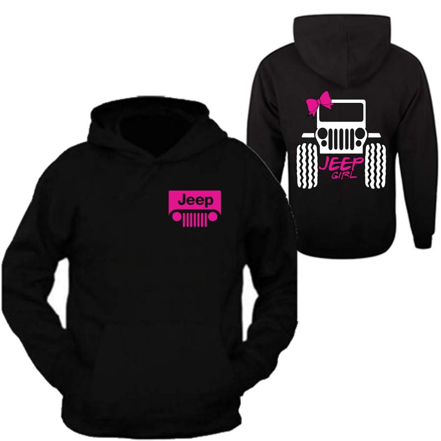 Pink Jeep Girl Bow-Tie Hooded Black Sweatshirt Off Road Lt11