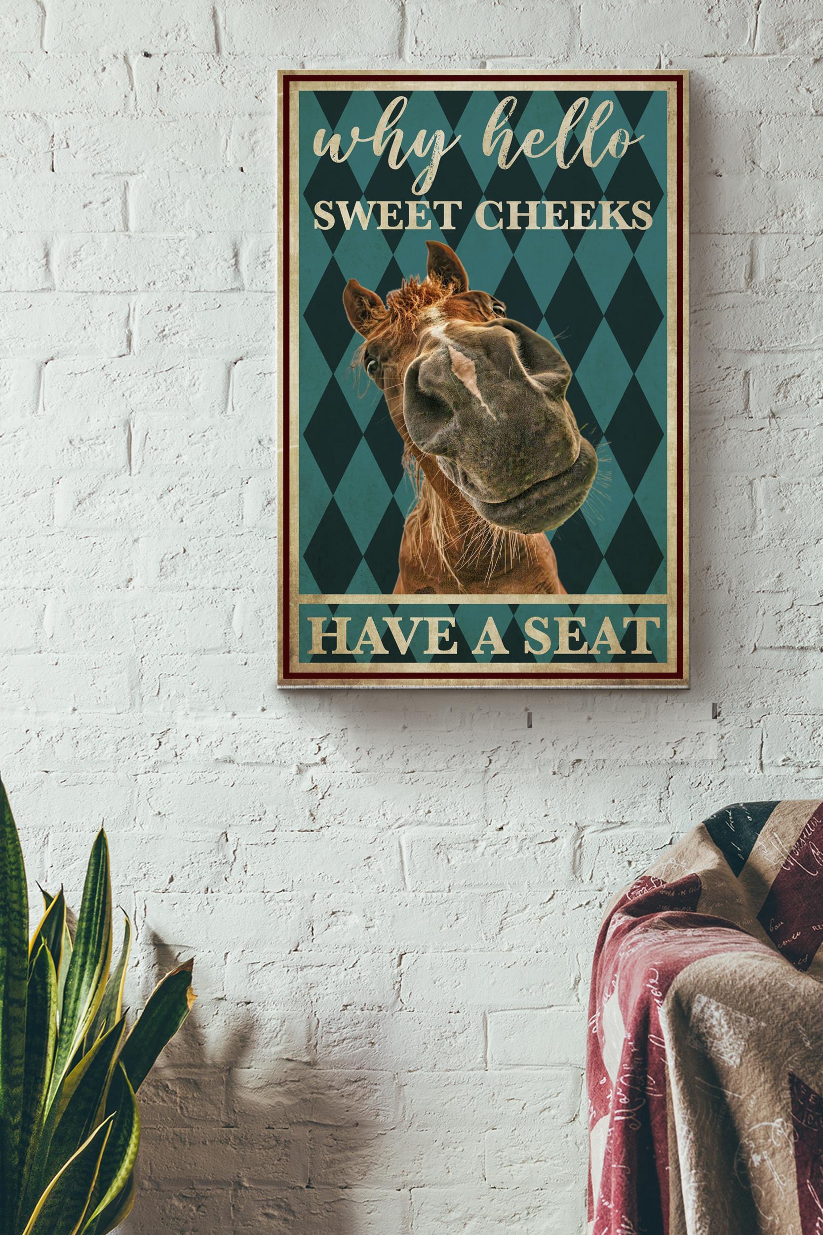 Why Hello Sweet Cheek Poster – Animal Wall Art – Gift For Horse Lover, Horse Rider, Farmhouse Decor Wrapped Canvas