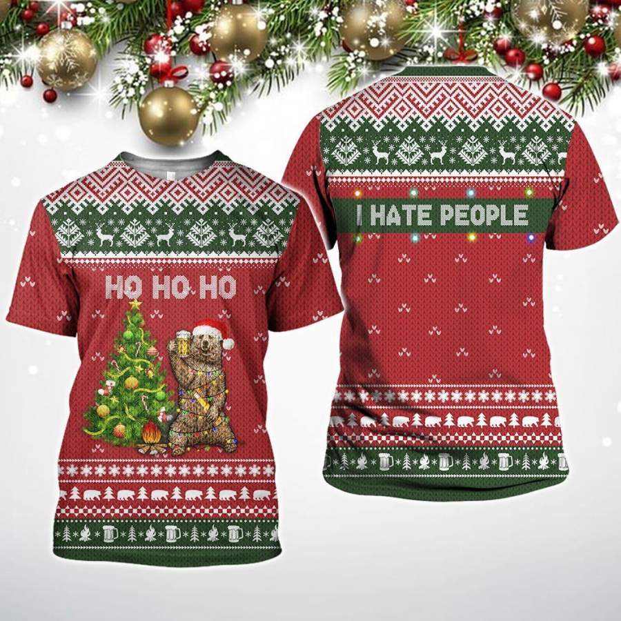 Bear Light I Hate People Ugly Christmas 3D Full Over Print HT1291