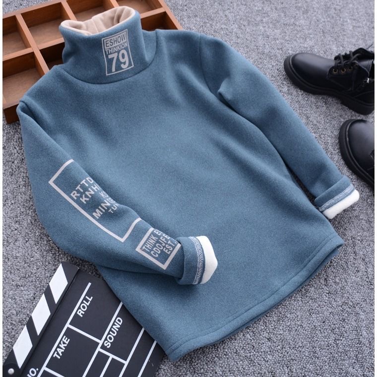 Autumn Winter Turtleneck Plus Velet Clothes For Boys Tops Warm T-shirt Pullovers Basic Underwear Kids Clothes Girls Tops alx