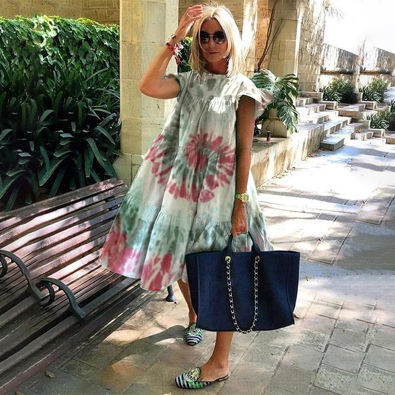 2020 Vacation Floral Printed Dress Summer Elegant Short Women Dresses Butterfly Sleeve Casual Ruffled Neck A-line Dresses Female alx