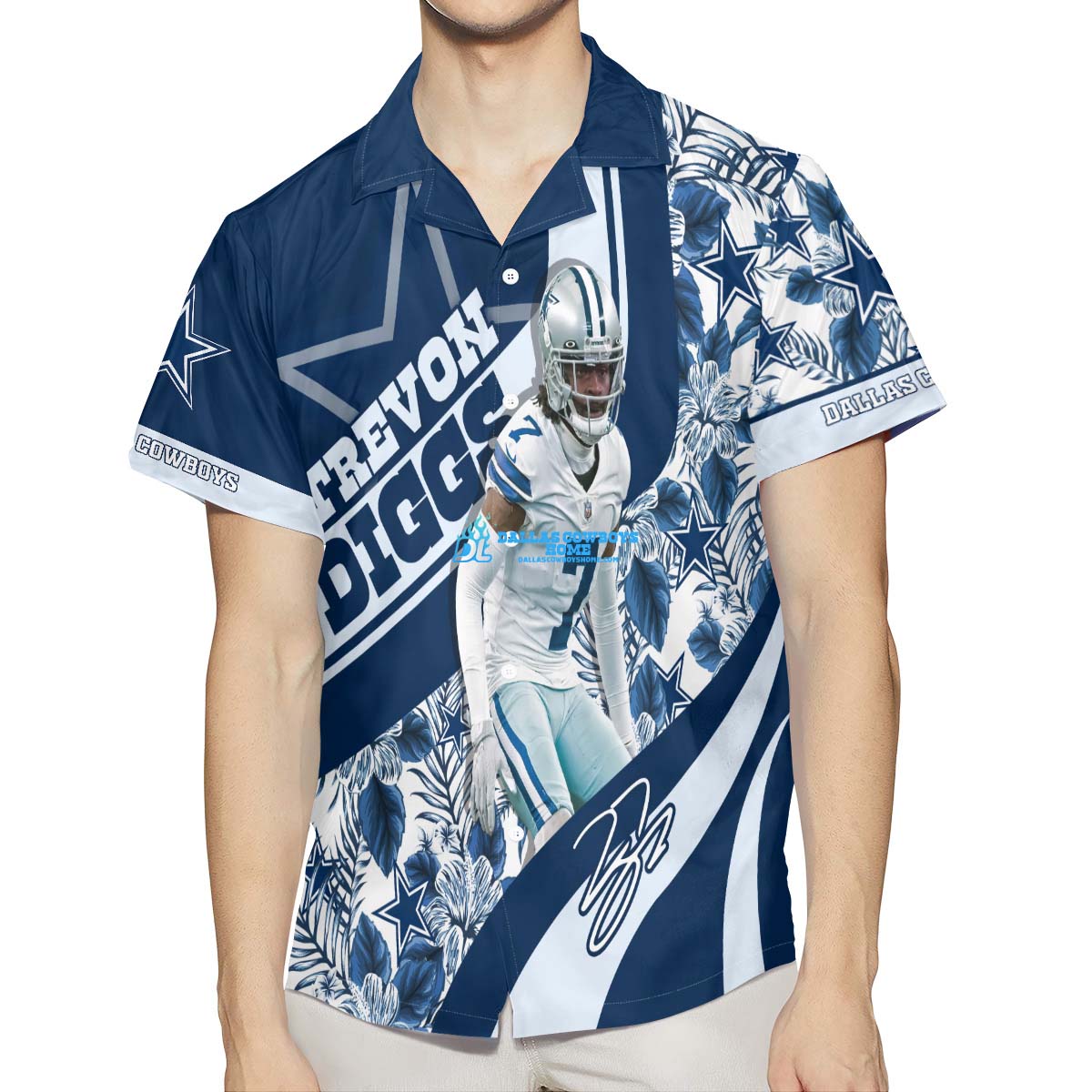 Menæ Custom Trevon Diggs Blue Dallas Cowboys Team Game Hawaiian Shirt