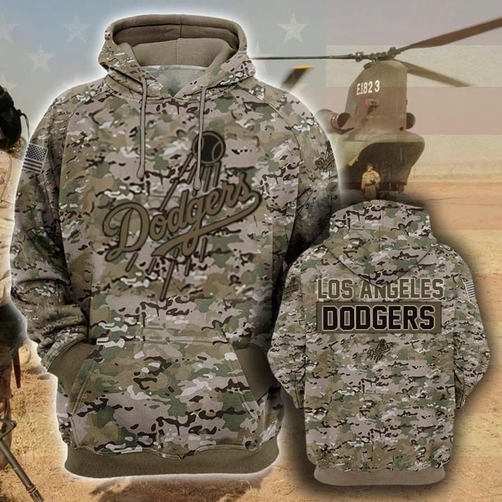 Los Angeles Dodgers Camouflage Veteran 3D Cotton T-Shirt Hoodie