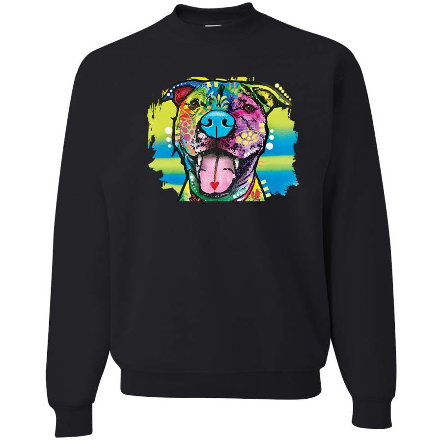 Cute Happy Smiling Dog Dean Russo Rainbow Pitbull Dog Lover Crewneck Graphic Sweatshirt