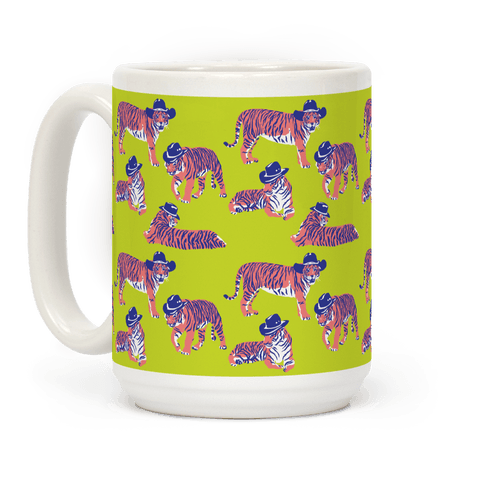 Tigers In Cowboy Hat Neon Pattern Coffee Mug