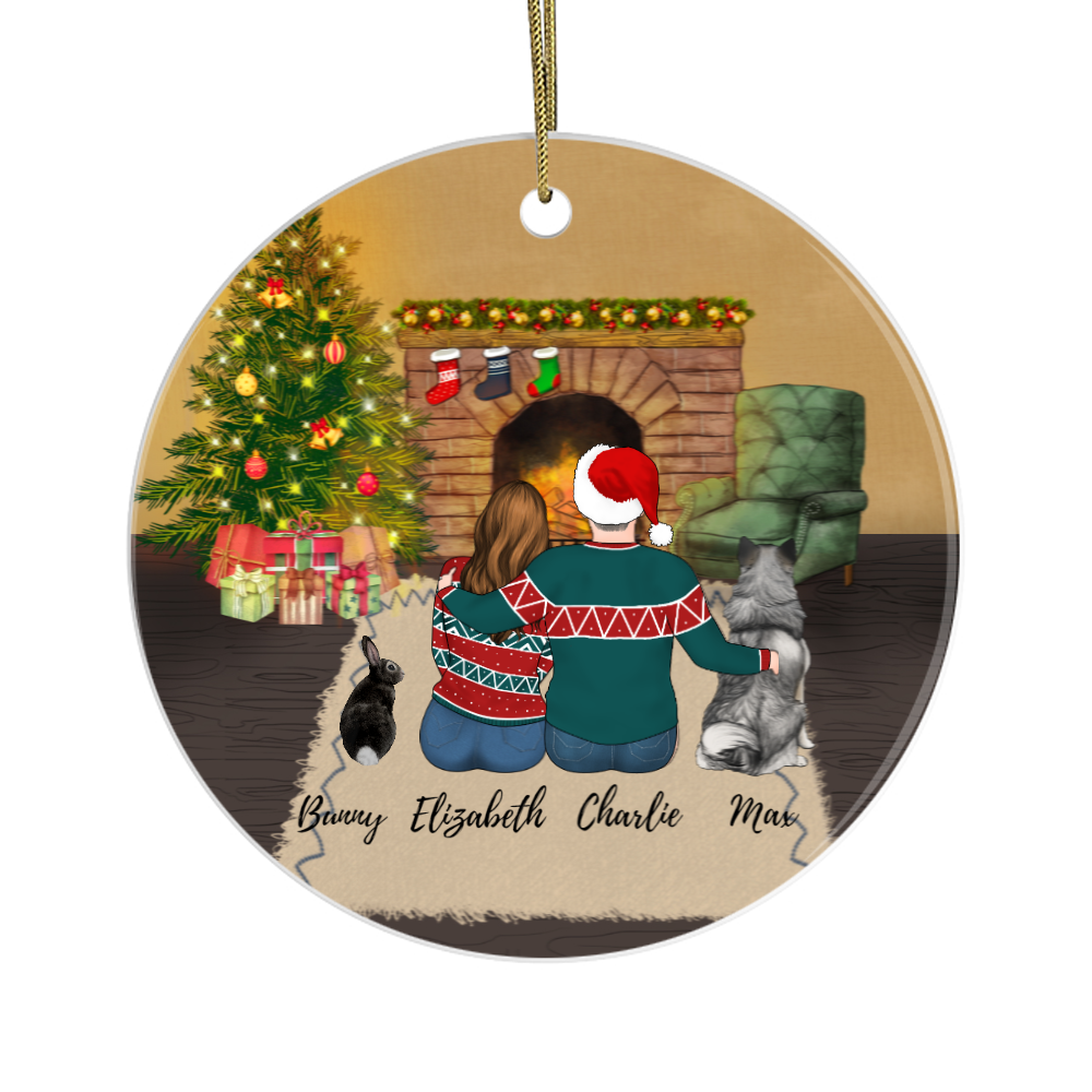 Personalized Ornament, Couple With Dog And Rabbit, Custom Gift For Christmas