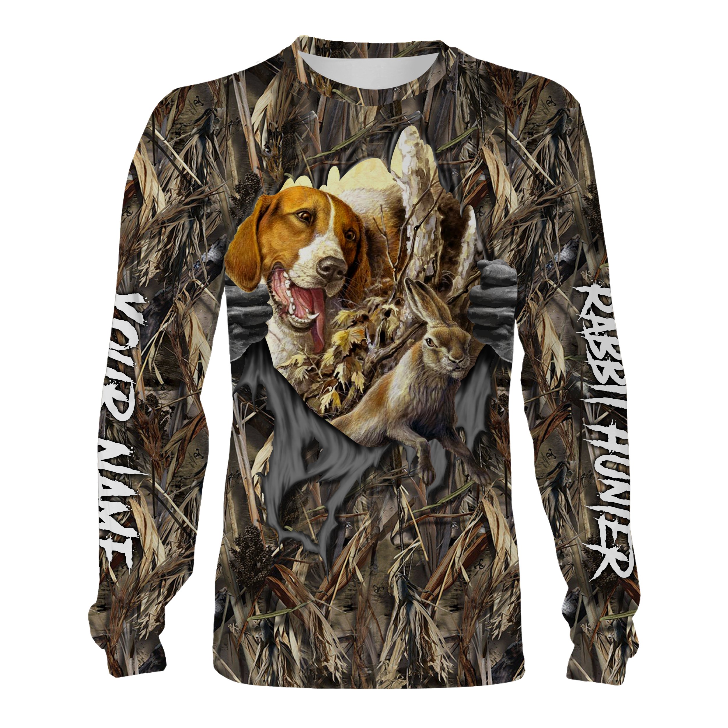 Rabbit hunting camo Beagles hunting dog custom Name 3D All over print T shirt, Sweatshirt, Long sleeves, Hoodie, Zip up hoodie – FSD1510