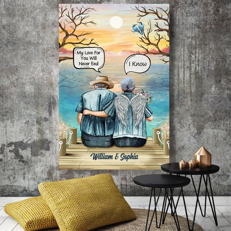 Personalized Still Talk About You Widow Old Couple Custom Canvas/Poster, Memorial Gift For Family