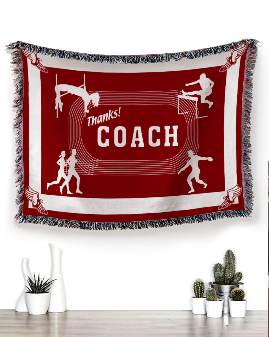 Woven Throw For Sports Lovers Birthday Gift, Thanks Coach – Track And Field, Cotton Blanket