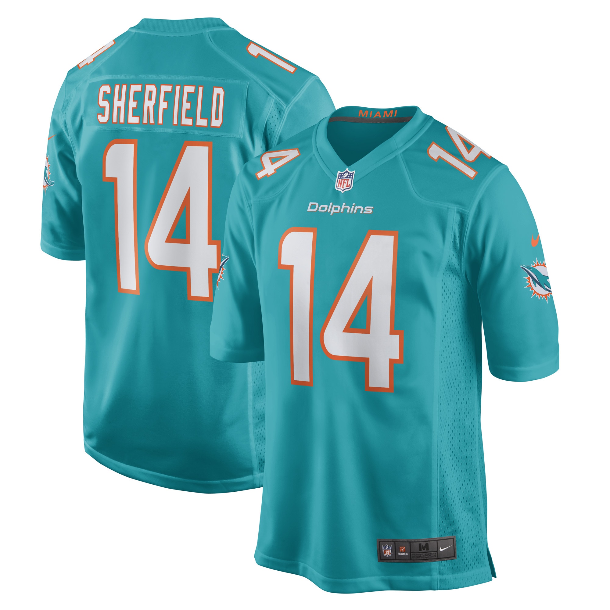 Trent Sherfield Miami Dolphins Game Player Jersey – Aqua