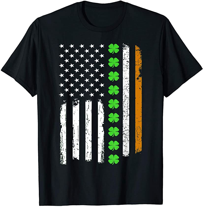 Vintage Shamrock American Flag Irish Lucky St Patricks Day T-Shirt