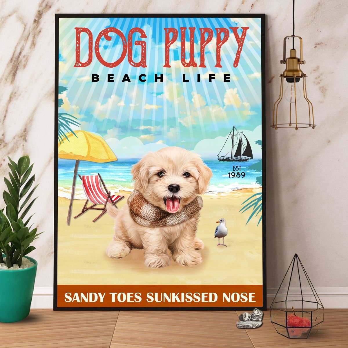 Dog Puppy Beach Life Paper Poster No Frame Matte Canvas Wall Decor