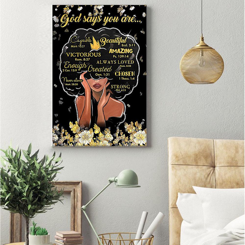 Nice African Custom Canvas Art Beautiful Afro Poster Art Prints Black Woman Wall Black King Bedroom Beautiful Wall Of Art