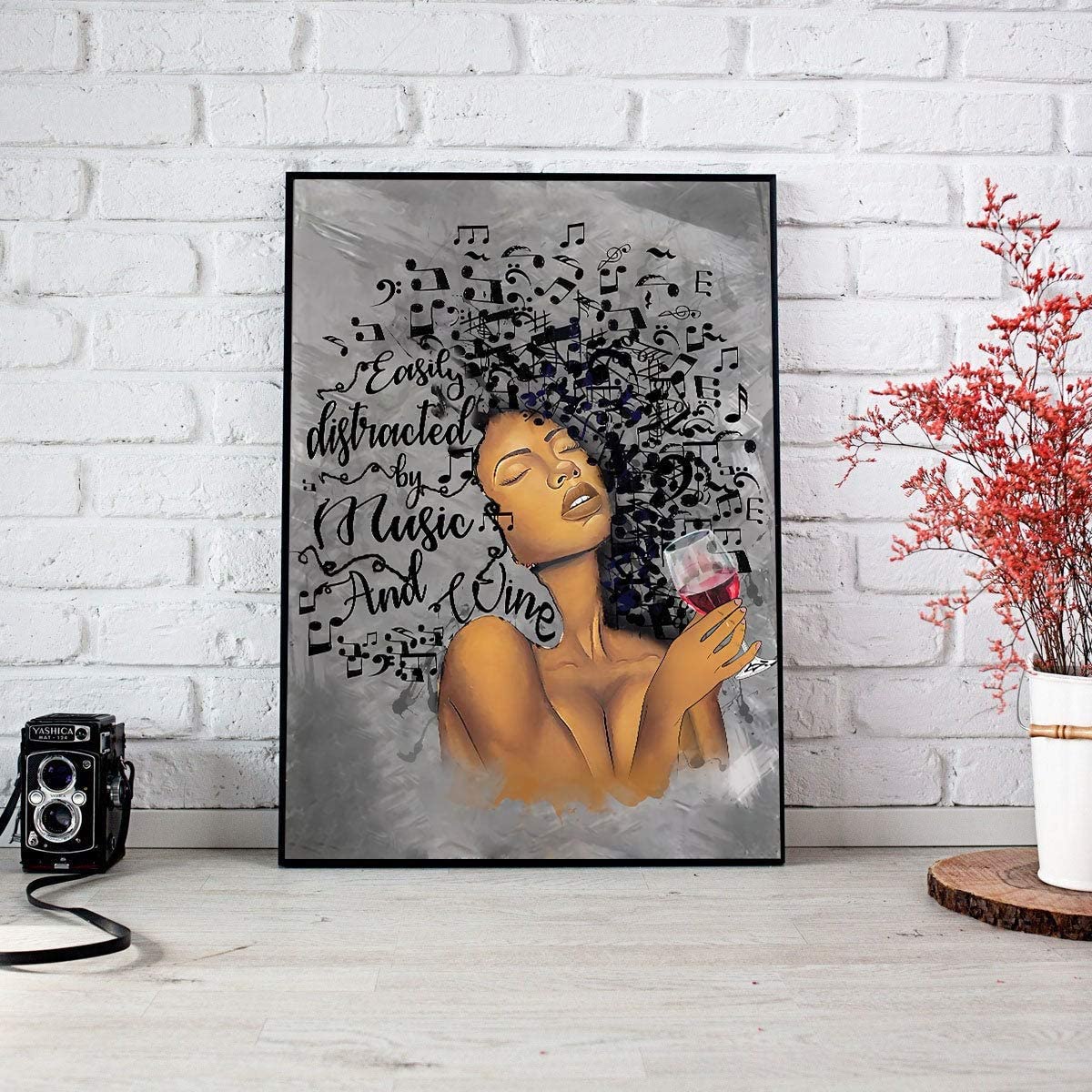 Wall Decor For Dining Room Easily Distracted By Music And Wine Poster Black Woman Art Print African America Canvas Pot Head Music Notes Wall Art Wine Lover Gift