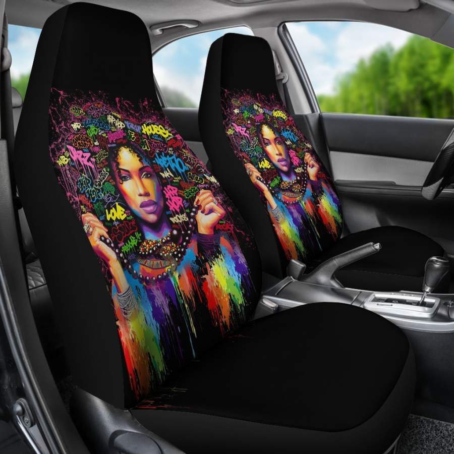 African American Black Girl Art Car Seat Covers (Set of 2)