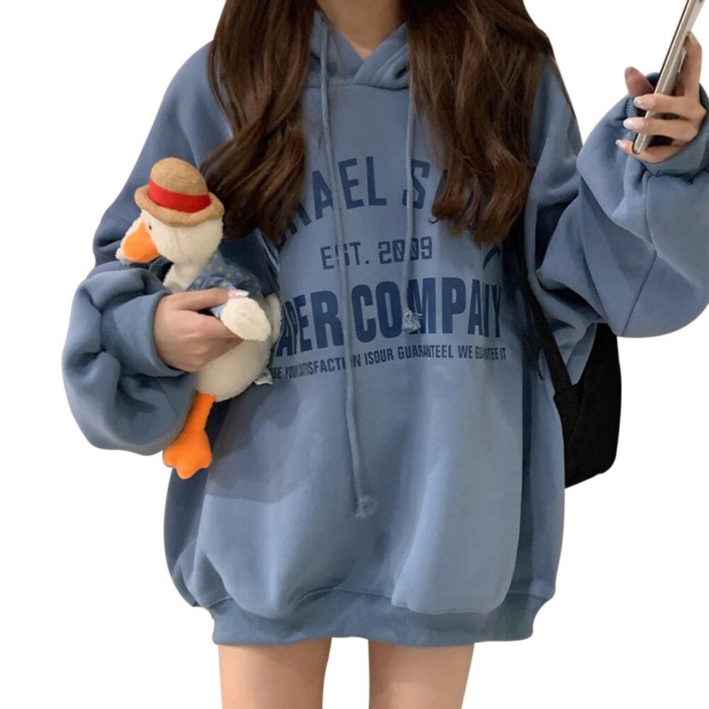 Women Oversized Sweatshirt Autumn Harajuku Letter Print Hoodies Korean Style Drawstring Warm Pullover Loose Tops Coat Womens alx