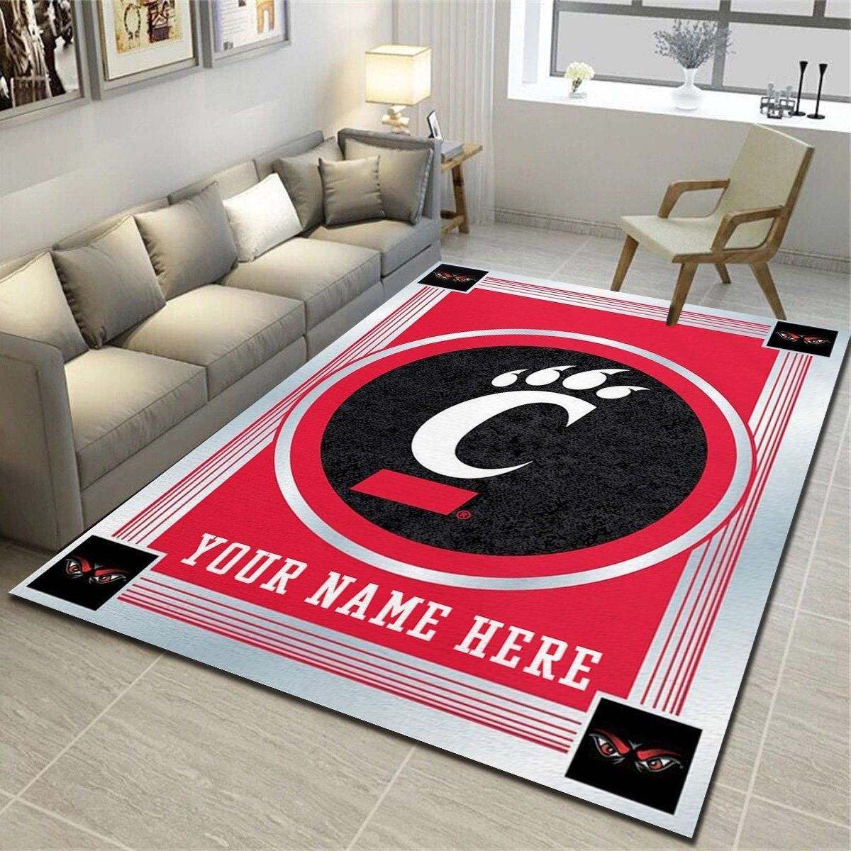 Cincinnati Bearcats Personalized Area Rugs, Living Room Carpet, Customized Floor Mat