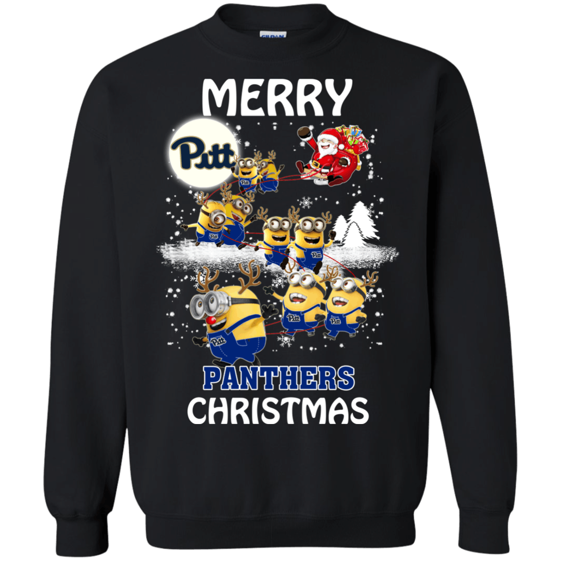 Stupendous Pittsburgh Panthers Minion Ugly Christmas Sweaters Santa Claus With Sleigh Hoodies Sweatshirts