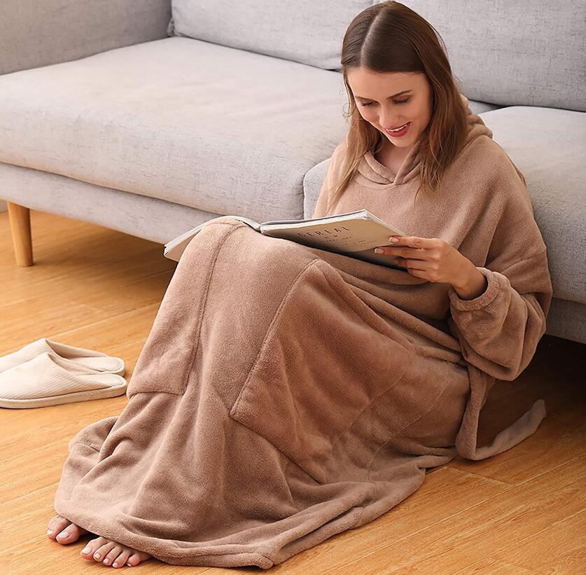 Women Hoodies Blanket With Sleeve Long Sweatshirt Oversize Hoodie Ladies Pullover Fannel Plaid Sweat Warm Fleece Robe Femme alx