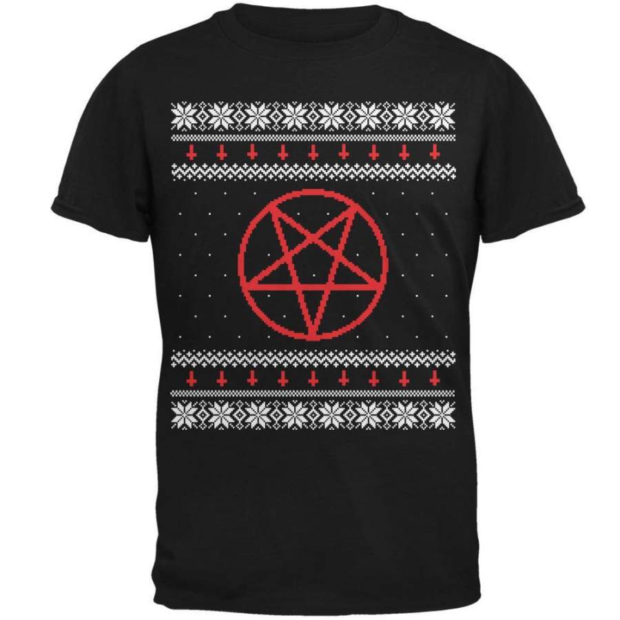 Satanic Pentagram Ugly Christmas Sweater Black Adult T-Shirt