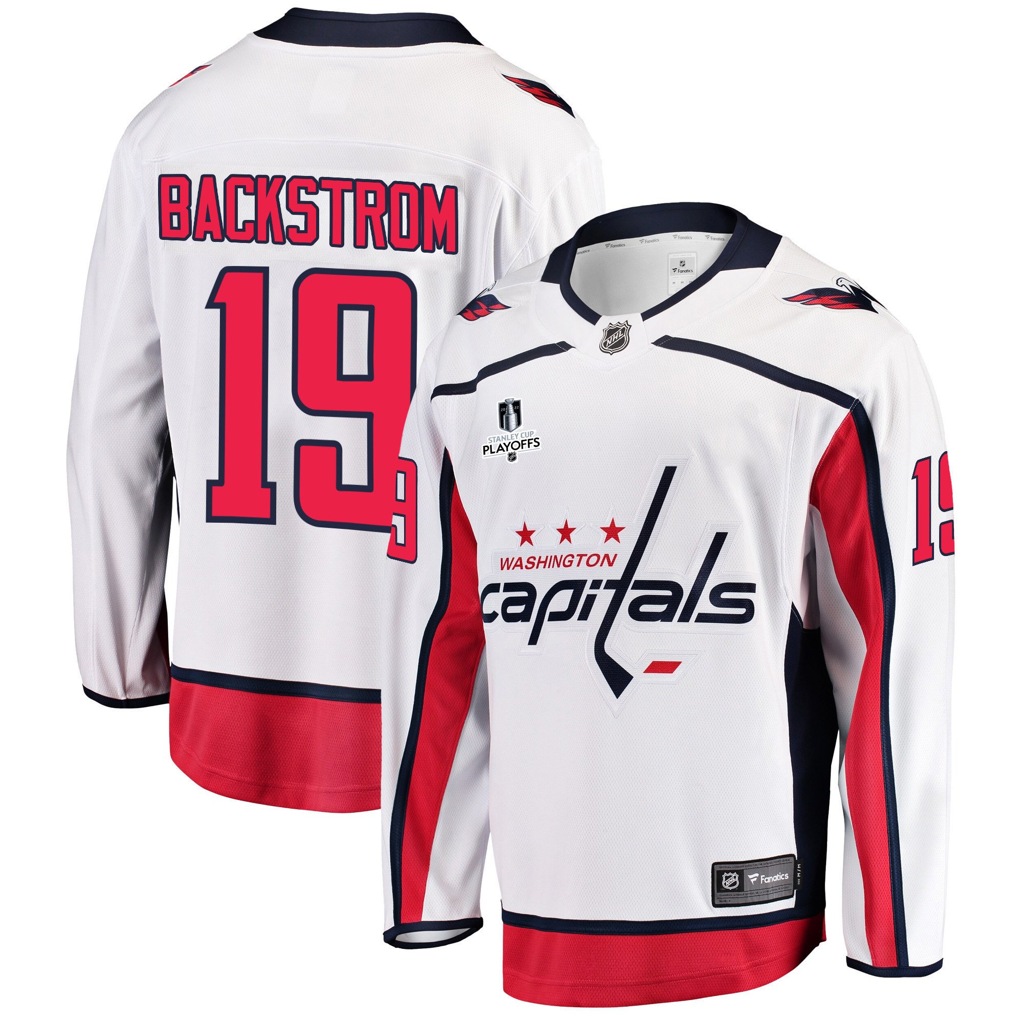 Washington Capitals Nicklas Backstrom 19 Away 2022 Stanley Cup Playoffs Breakaway Men Jersey – White