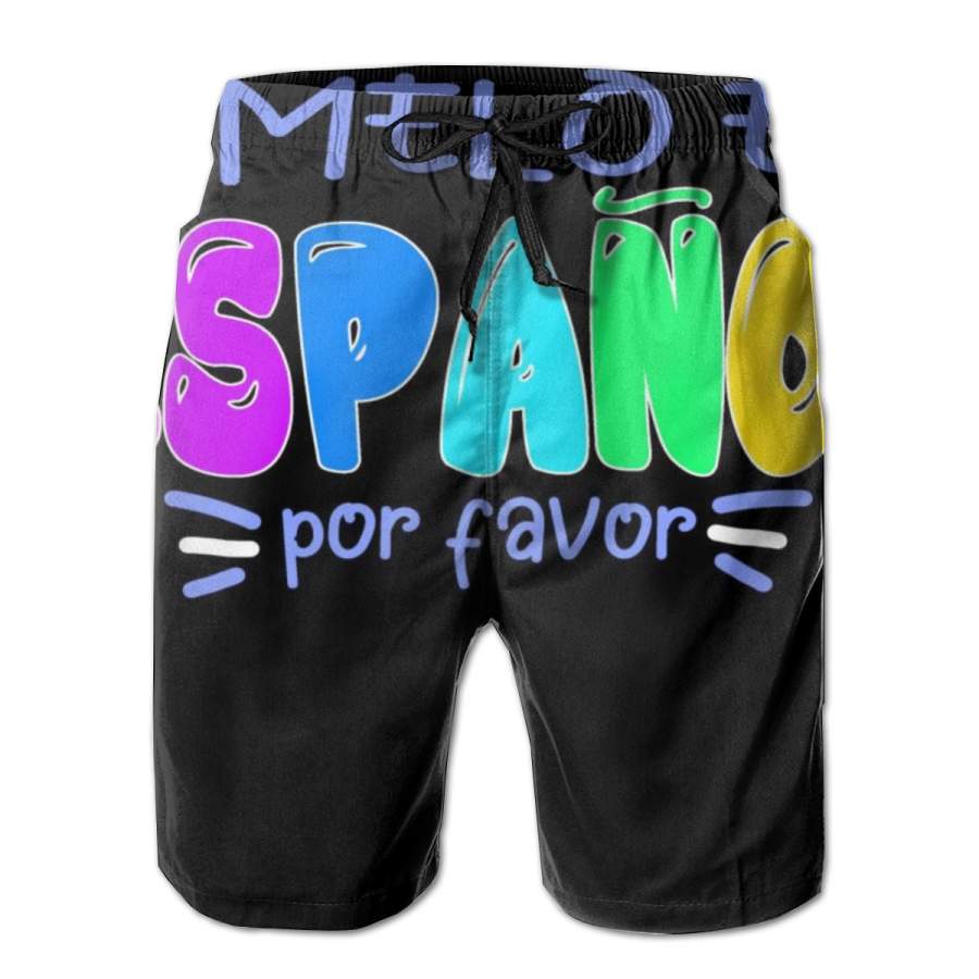 2 Pack Dimelo En Espanol Bilingual Spanish Teacher Horizontal Poster Men Swim Trunks Drawstring Elastic Waist Quick Dry Beach Shorts with Mesh Lining Swimwear Bathing Suits