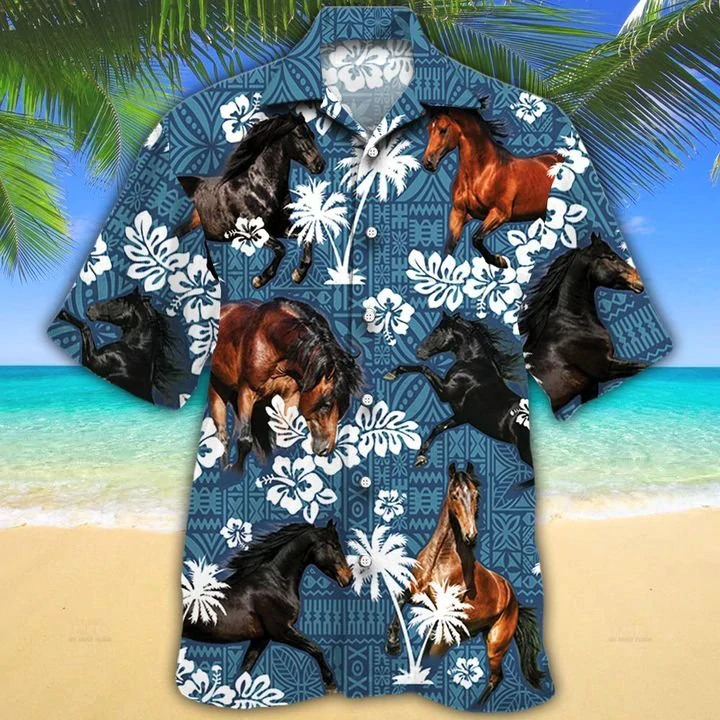 Morgan Horse Lovers Blue Tribal Hawaii Shirt Ha13500