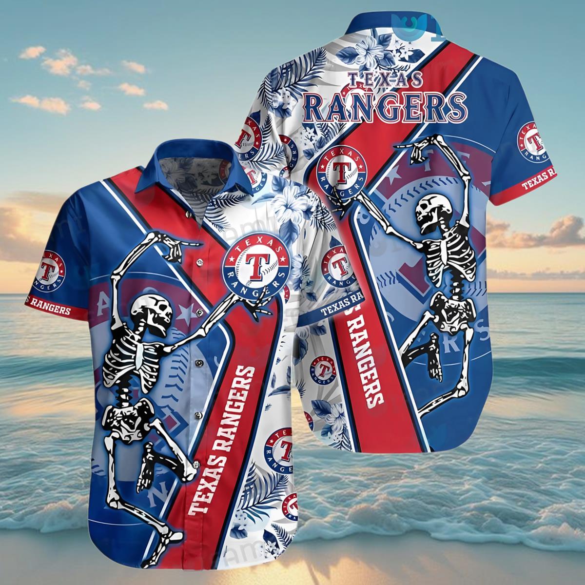 Skeleton Dancing Texas Rangers Hawaiian Shirt