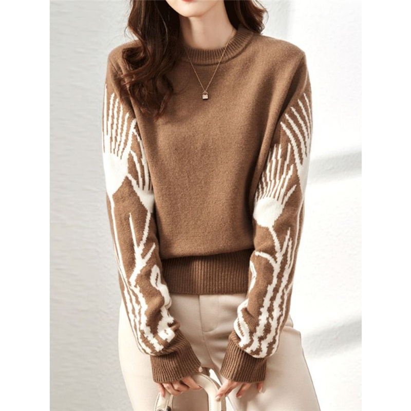 Autumn Winter O Neck Pullover Elegant Office Ladies Basic Tops Fashion Simple Loose Soft Jacquard Knitted Sweater Women Jumpers alx