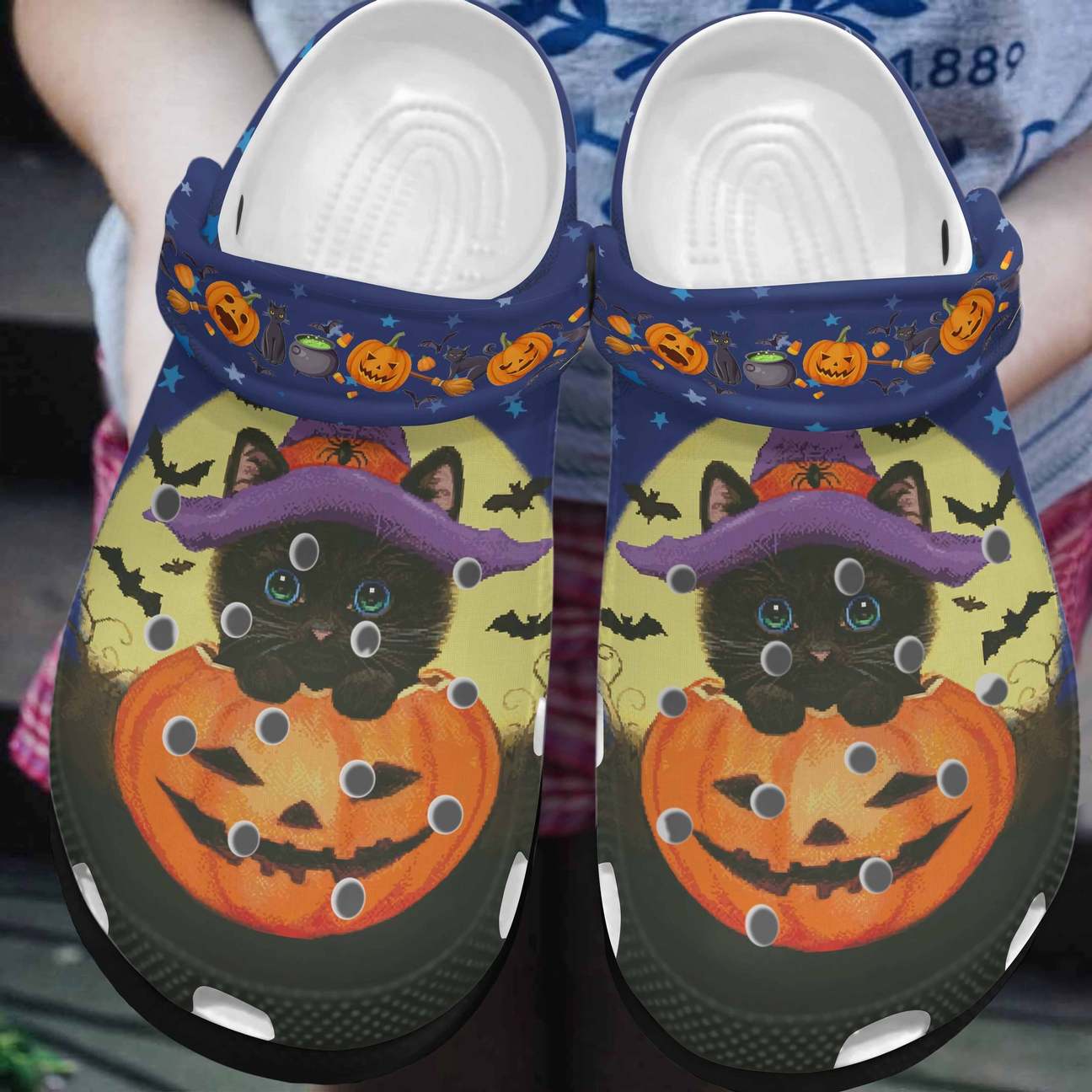 Black Cat Personalized Clog, Custom Name, Text, Color, Number Fashion Style For Women, Men, Kid, Print 3D Black Cat Jack-O-Lantern