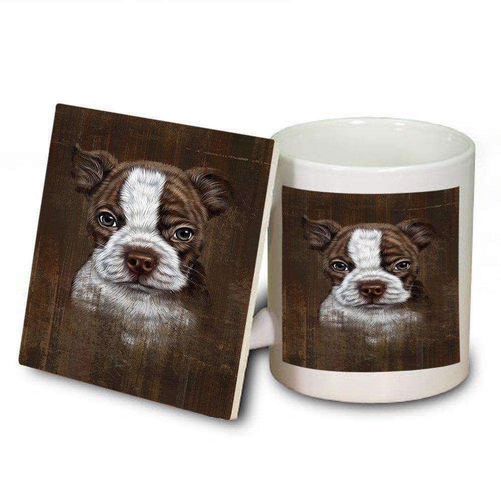 Rustic Boston Terrier Puppy Mug And Coaster Set Muc48204