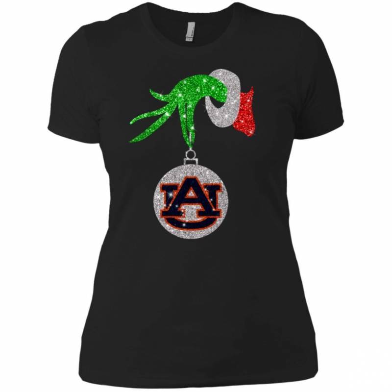 Auburn Tigers Glitter Grinch Monogram Ornament Christmas Gift Women T-shirt