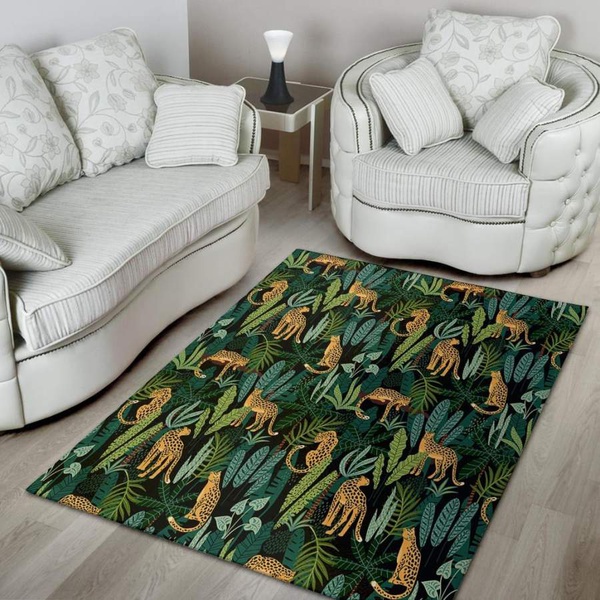 Tropical Leopard Hawaiian Print Area Rug