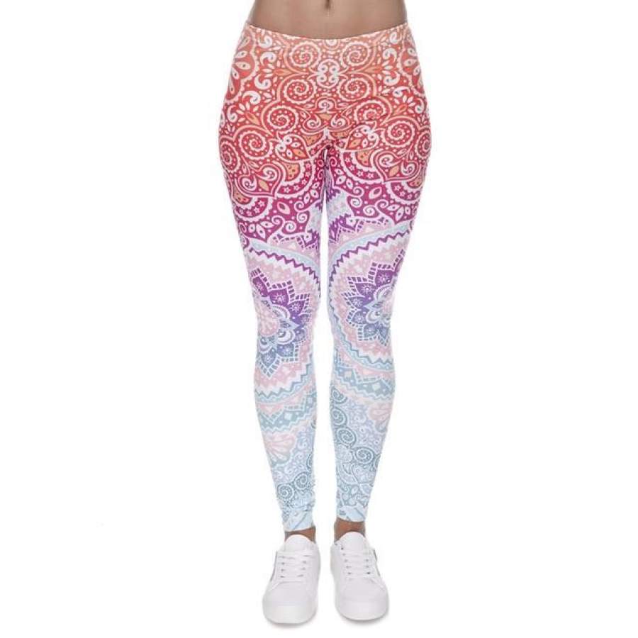 Women Fashion Legging Aztec Round Ombre Printing leggins High Waist Leggings Woman Pants
