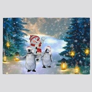 Funny Christmas Penguin With Snowman Rug TTVNYZF DNNTVN