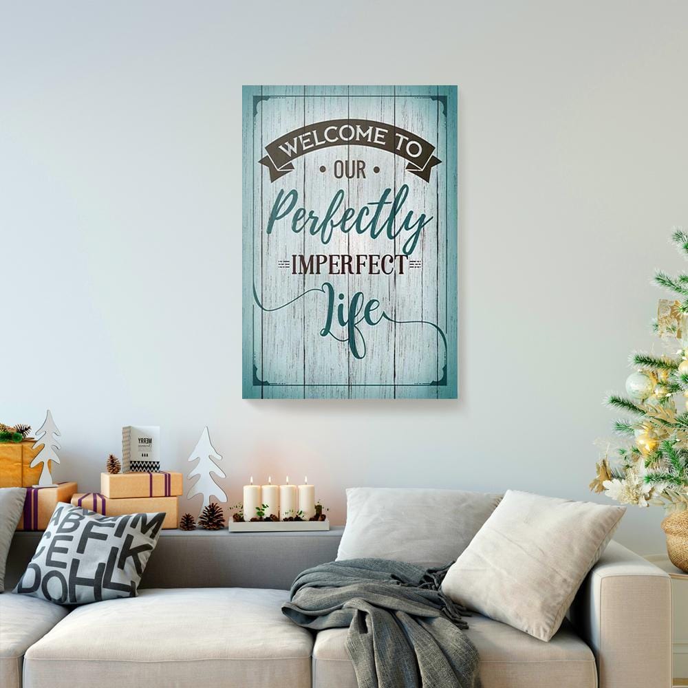 Canvas Art Prints Welcome To Our Perfectly Imperfect Life Blue Wood Family Canvas Wall Art Home Decor